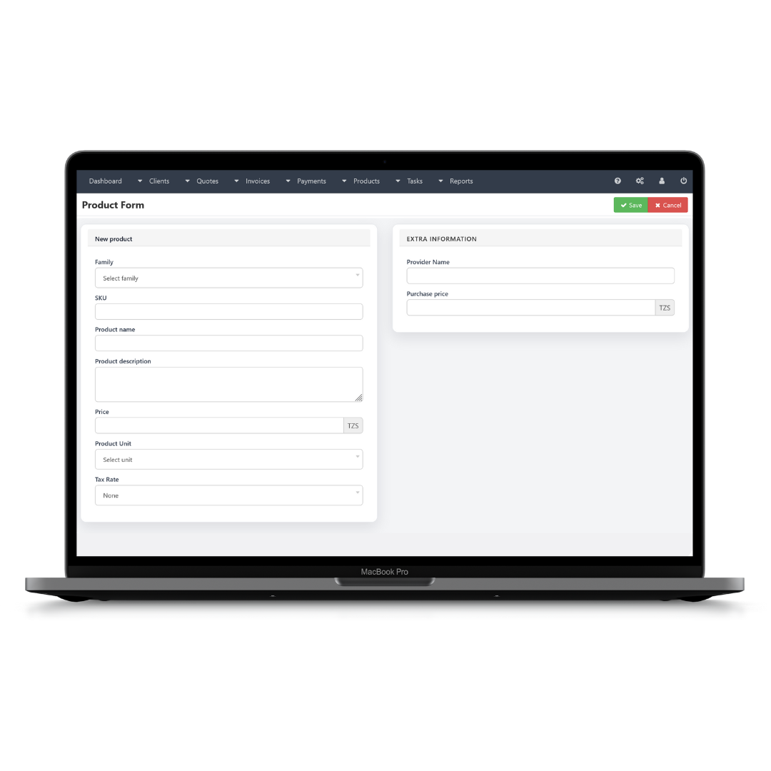 Invoisco Add Product / Service screen
