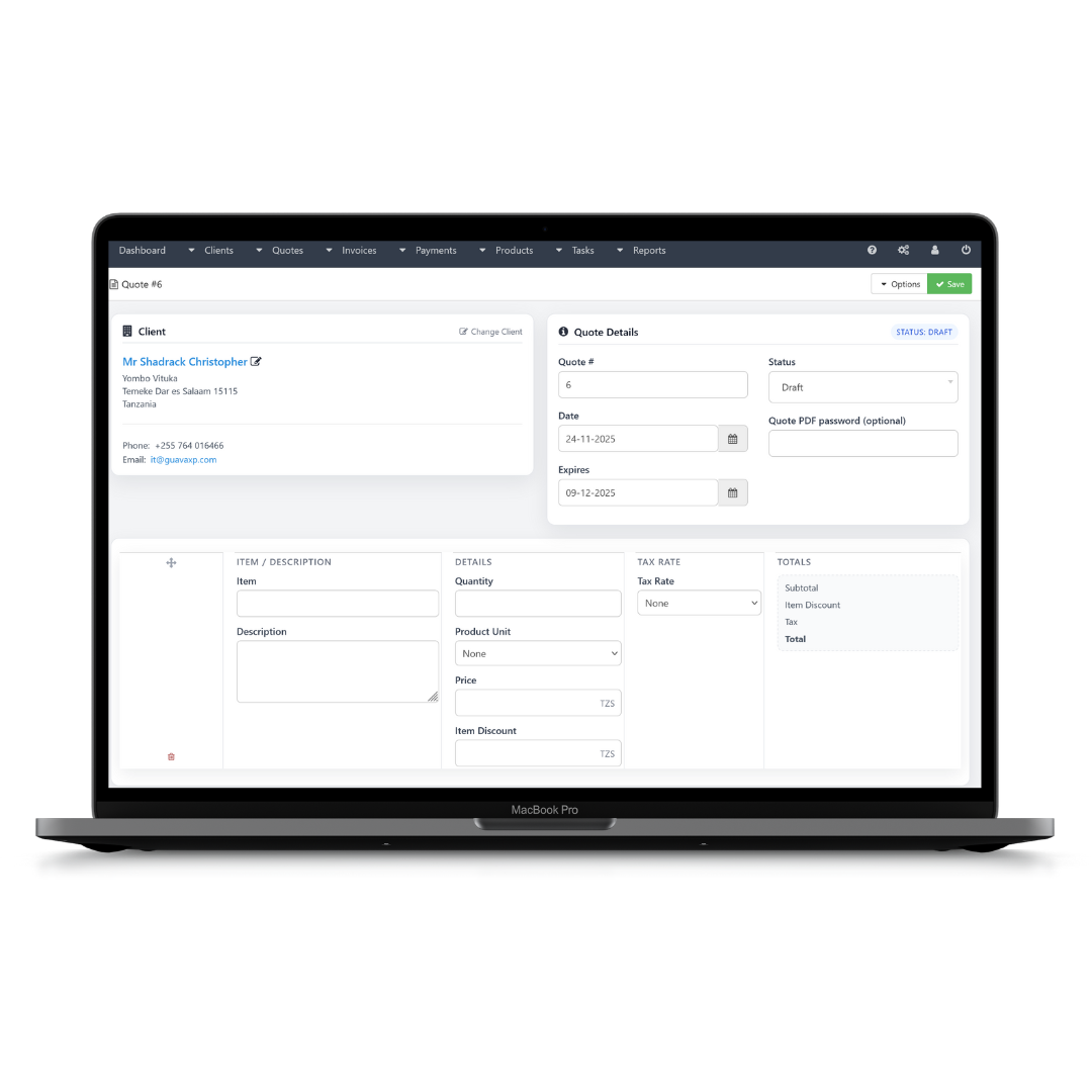 Invoisco Create Invoice screen