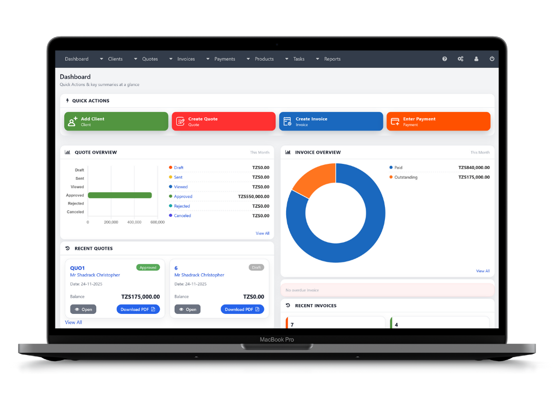 Invoisco dashboard private demo preview